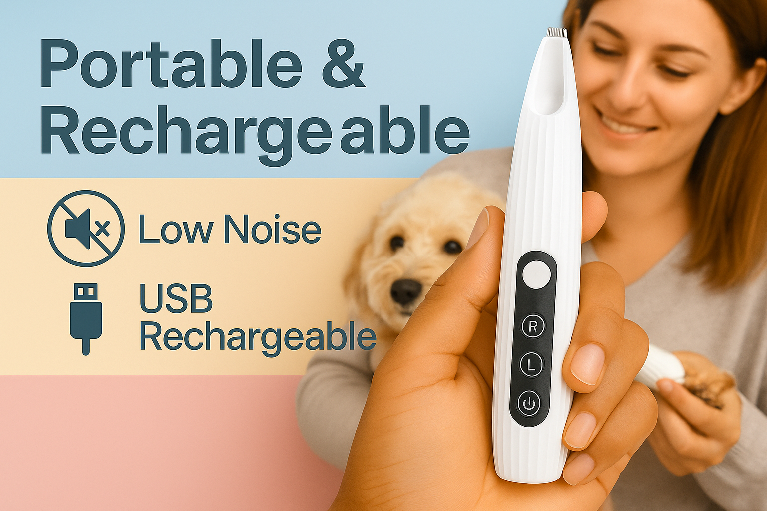 Low noise portable and rechargeable pet trimmer