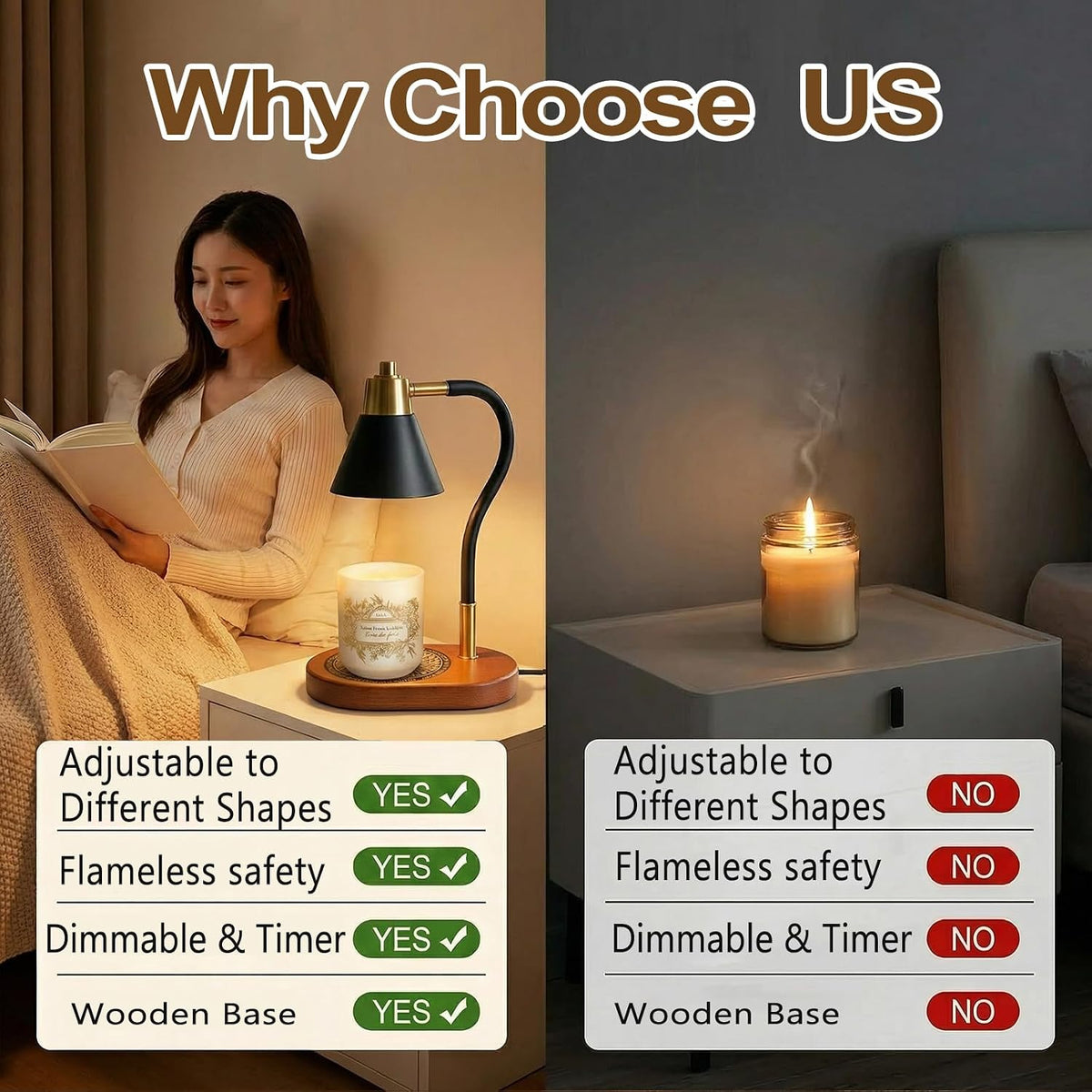 Candle Warmer Lamp with Timer, Black Metal Top down Candle Melter Lamp, Adjustable Heat Wax Lamp for Scented Candles, Wooden Base Top Heat Candle Warmer Lamp, Ideal Gift for Women Bedroom Home Decor