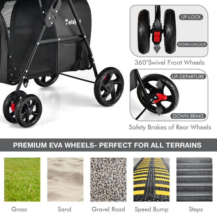 Double Pet Stroller with 2 Detachable Carriers | Foldable Frame