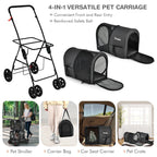 Double Pet Stroller with 2 Detachable Carriers | Foldable Frame