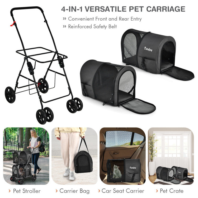 Double Pet Stroller with 2 Detachable Carriers | Foldable Frame
