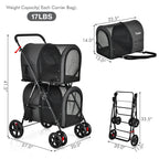 Double Pet Stroller with 2 Detachable Carriers | Foldable Frame