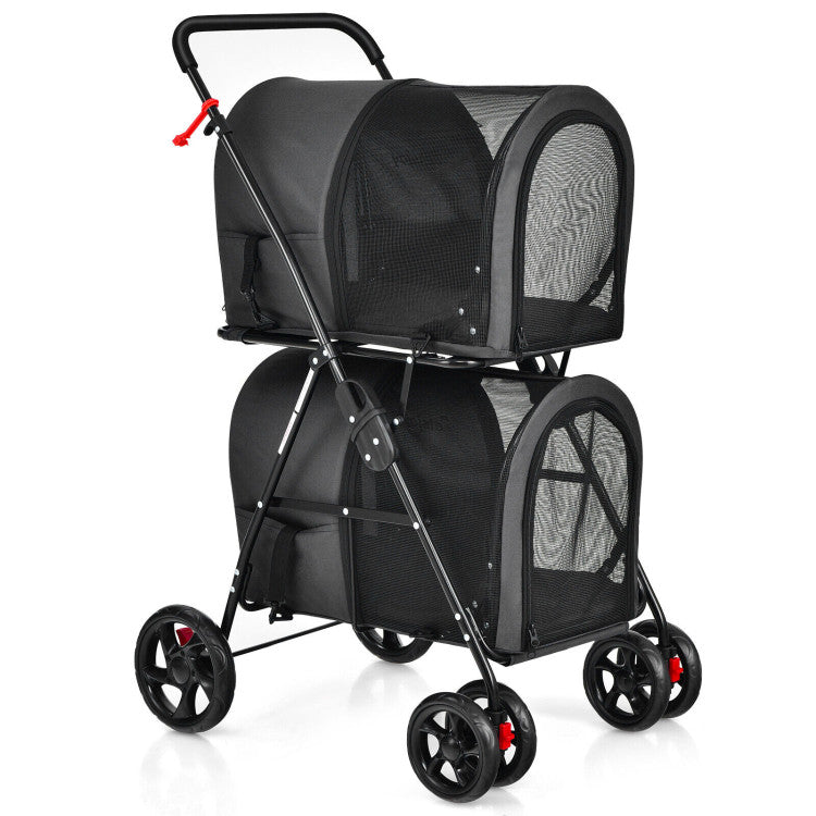 Double Pet Stroller with 2 Detachable Carriers | Foldable Frame