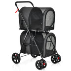 Double Pet Stroller with 2 Detachable Carriers | Foldable Frame