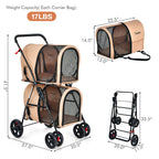 Double Pet Stroller with 2 Detachable Carriers | Foldable Frame
