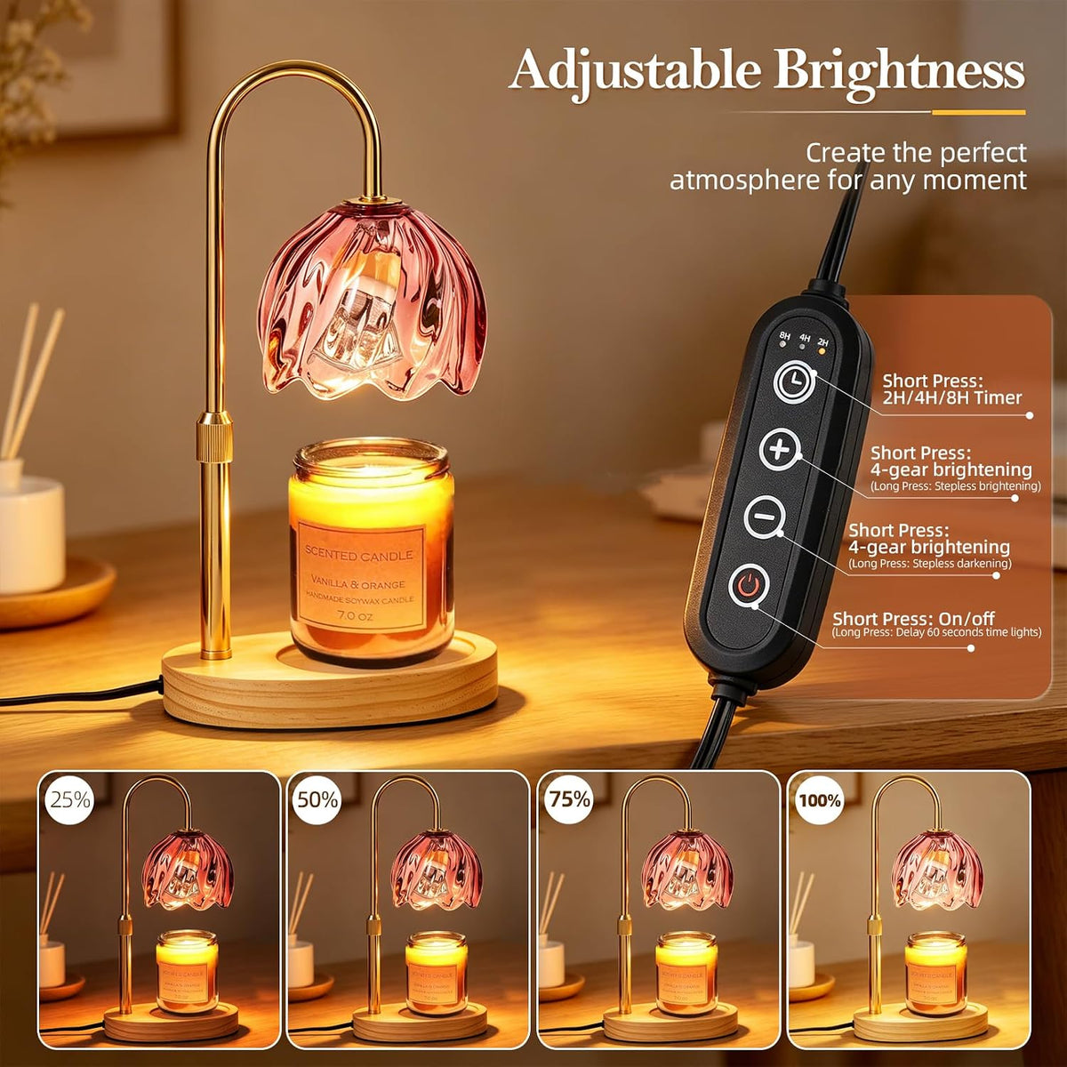 Flower Candle Warmer Lamp with Timer, Dimmable, Adjustable Height