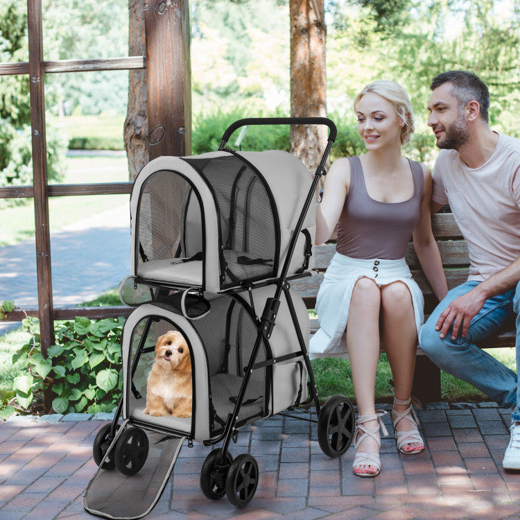 Double Pet Stroller with 2 Detachable Carriers | Foldable Frame