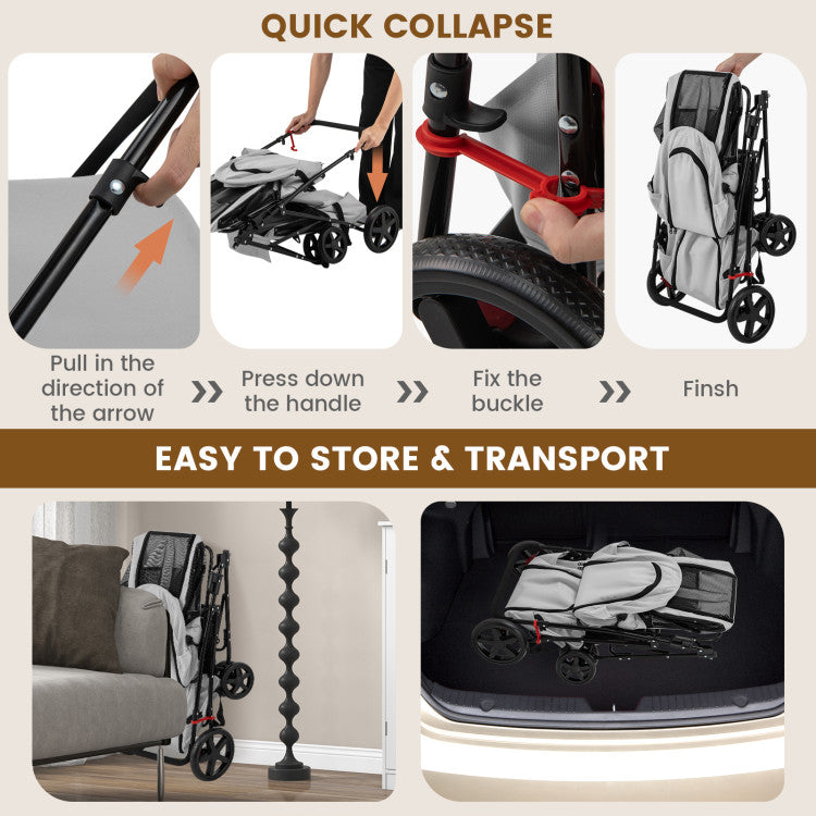 Double Pet Stroller with 2 Detachable Carriers | Foldable Frame