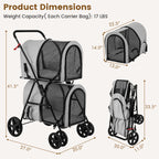 Double Pet Stroller with 2 Detachable Carriers | Foldable Frame