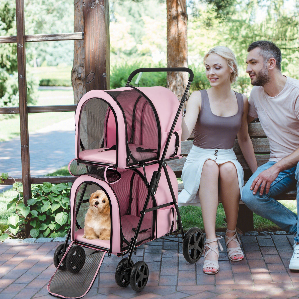 Double Pet Stroller with 2 Detachable Carriers | Foldable Frame