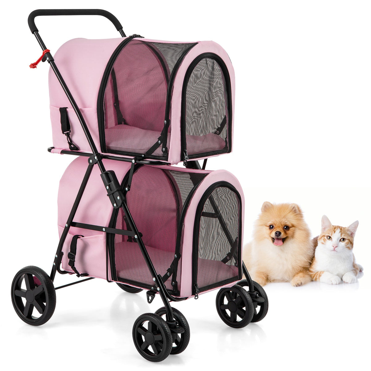 Double Pet Stroller with 2 Detachable Carriers | Foldable Frame