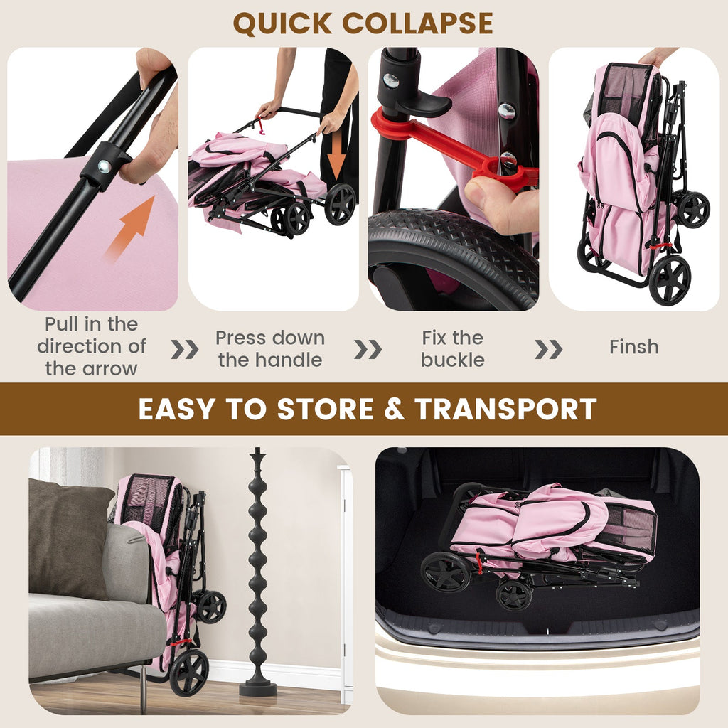 Double Pet Stroller with 2 Detachable Carriers | Foldable Frame