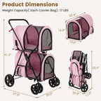 Double Pet Stroller with 2 Detachable Carriers | Foldable Frame