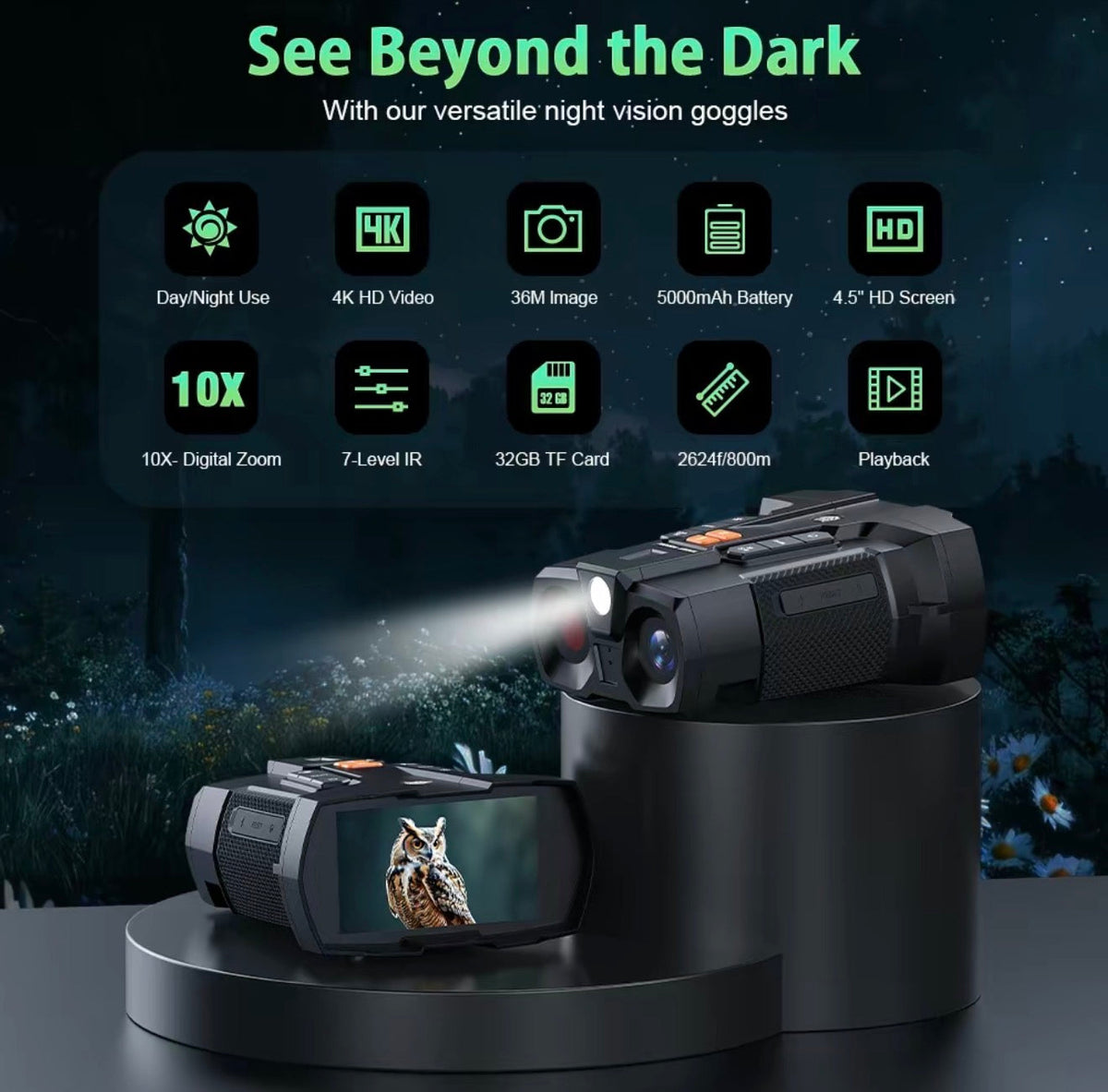 NightScope 4K Night Vision Binoculars | 10X Digital Zoom