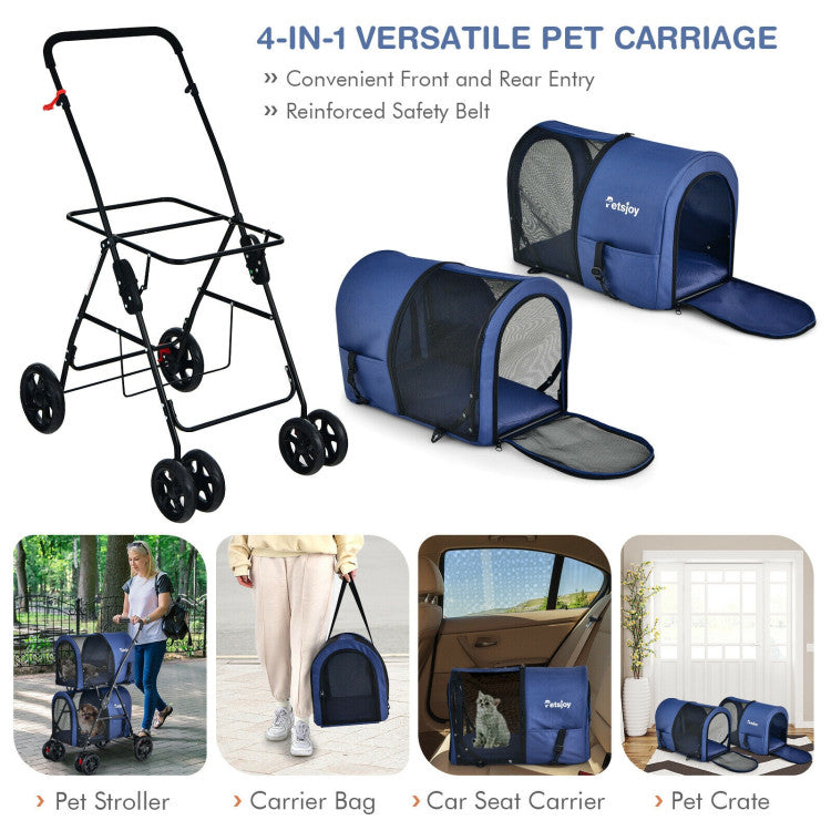 Double Pet Stroller with 2 Detachable Carriers | Foldable Frame