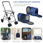 Double Pet Stroller with 2 Detachable Carriers | Foldable Frame