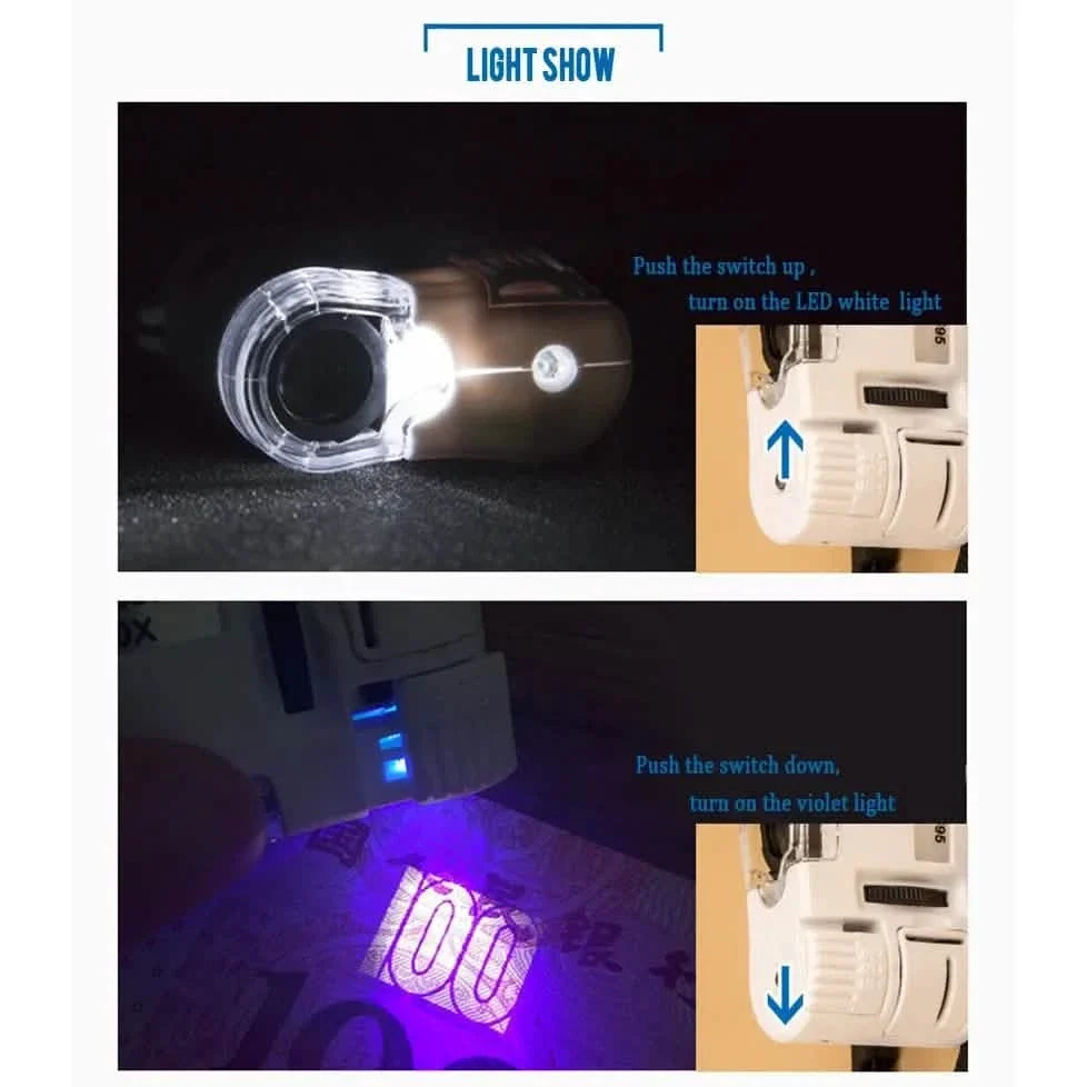 60X Pocket Microscope | Handheld Magnifier with LED & UV Light