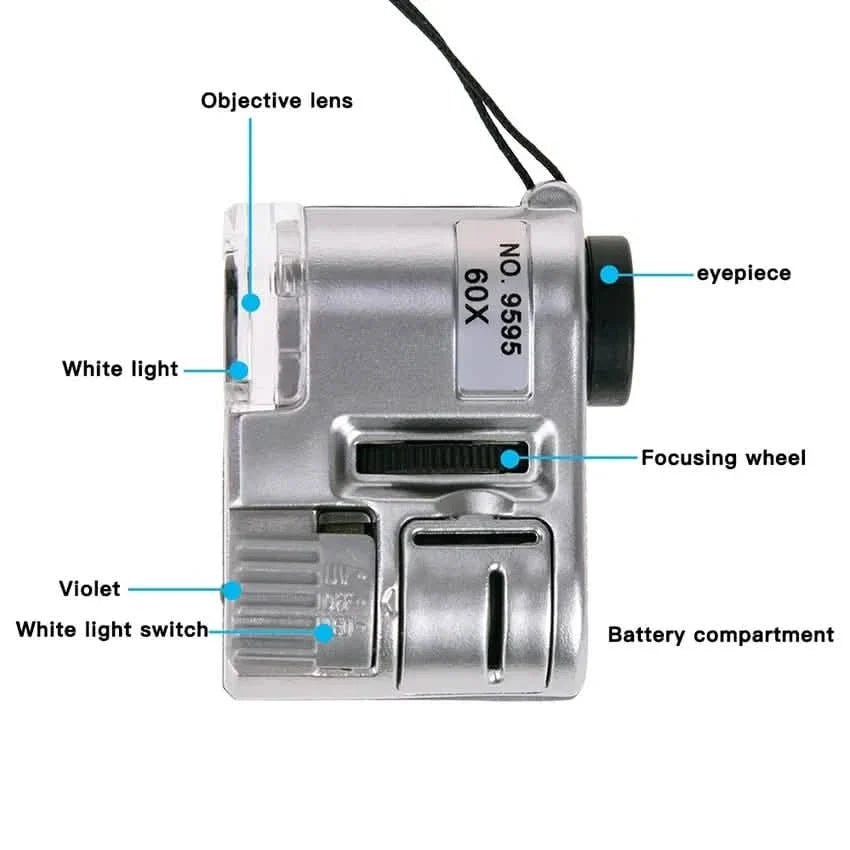 60X Pocket Microscope | Handheld Magnifier with LED & UV Light