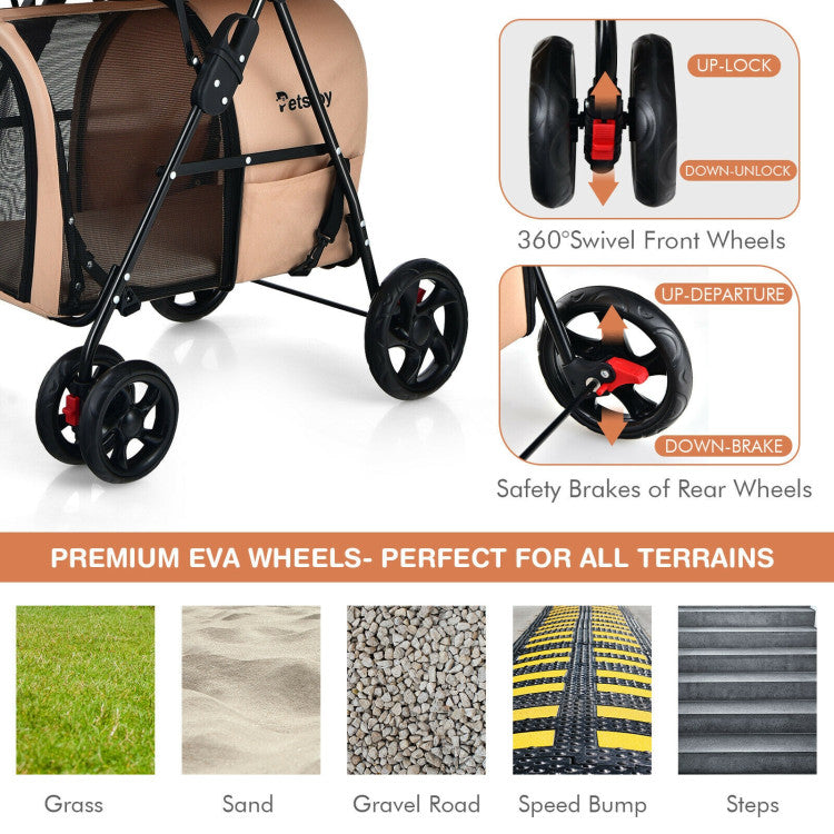 Double Pet Stroller with 2 Detachable Carriers | Foldable Frame