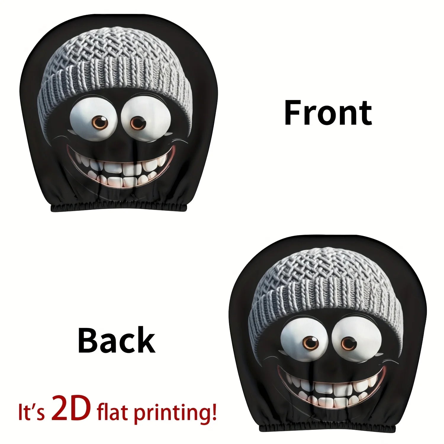 2Pc Cozy Cartoon Cuddles for Your Car's Napping Neck - Smiley Face Headrest Huggers That Wash Away Road Trip Grime!