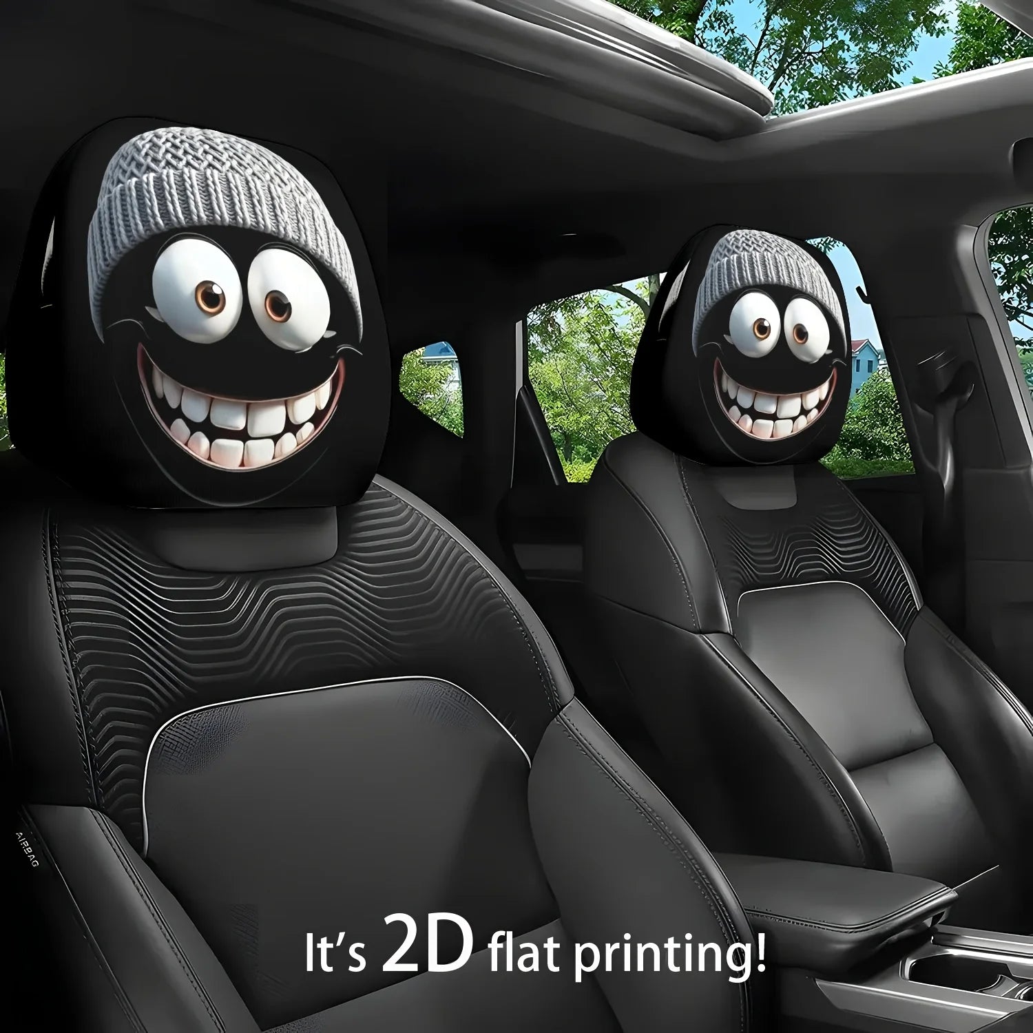 2Pc Cozy Cartoon Cuddles for Your Car's Napping Neck - Smiley Face Headrest Huggers That Wash Away Road Trip Grime!
