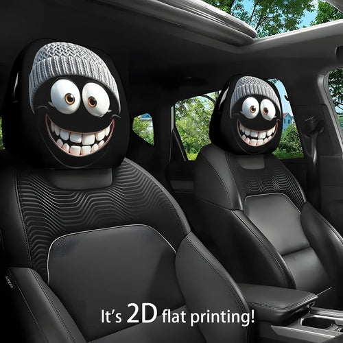 2Pc Cozy Cartoon Cuddles for Your Car's Napping Neck - Smiley Face Headrest Huggers That Wash Away Road Trip Grime!
