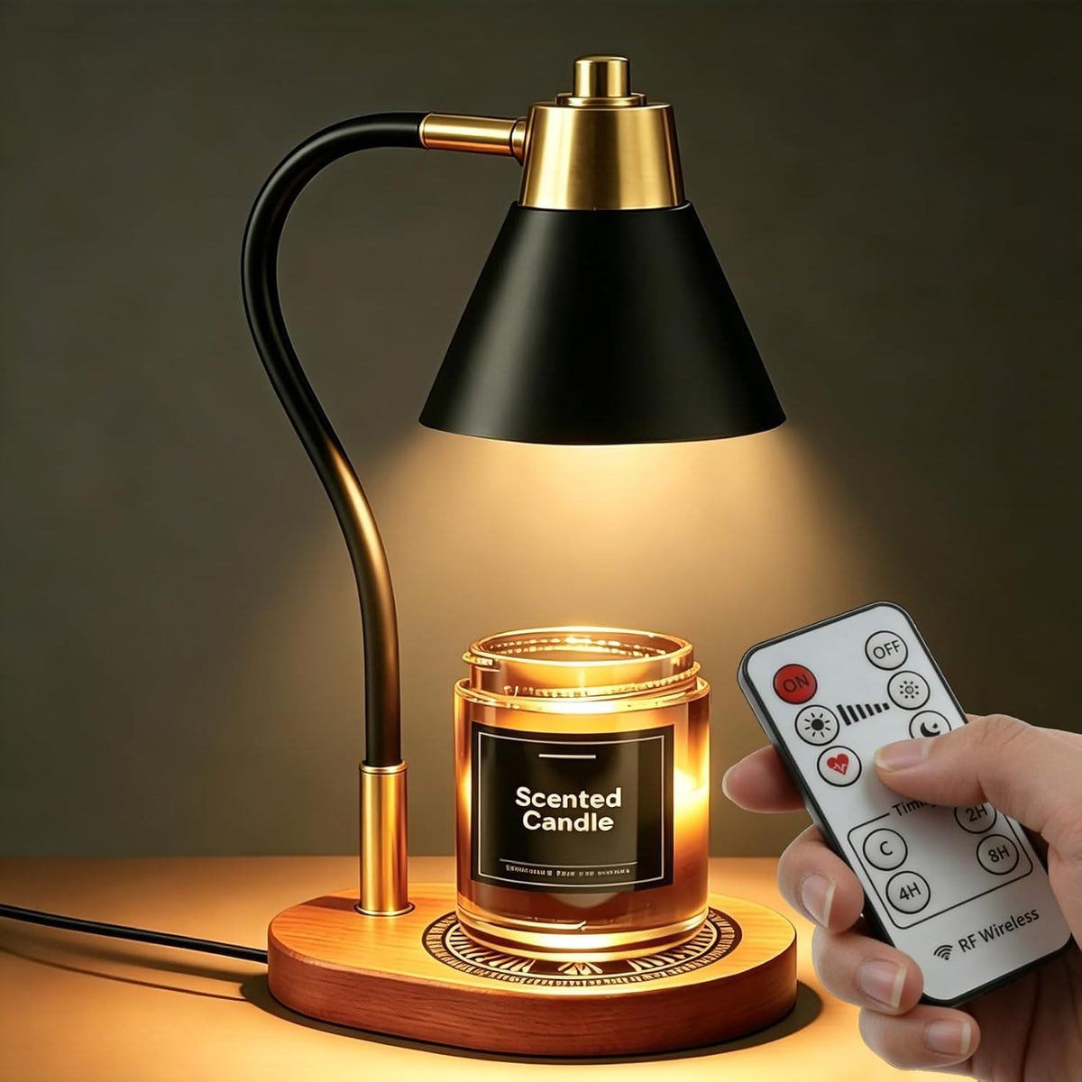 Candle Warmer Lamp with Timer, Black Metal Top down Candle Melter Lamp, Adjustable Heat Wax Lamp for Scented Candles, Wooden Base Top Heat Candle Warmer Lamp, Ideal Gift for Women Bedroom Home Decor