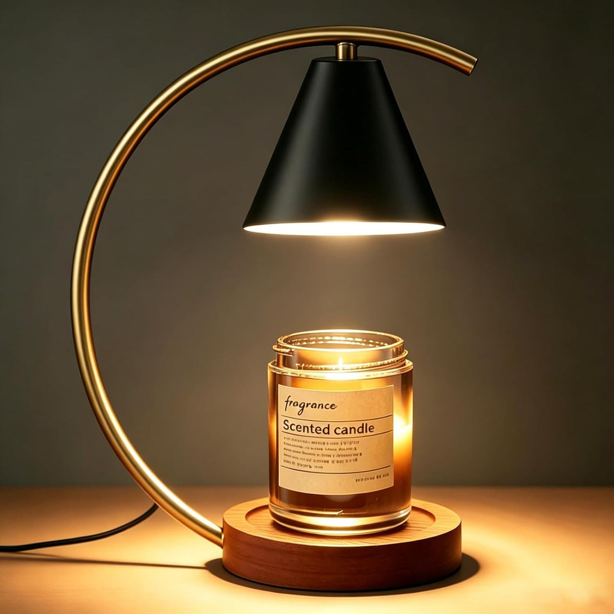 Candle Warmer Lamp with Timer, Black Metal Top down Candle Melter Lamp, Adjustable Heat Wax Lamp for Scented Candles, Wooden Base Top Heat Candle Warmer Lamp, Ideal Gift for Women Bedroom Home Decor
