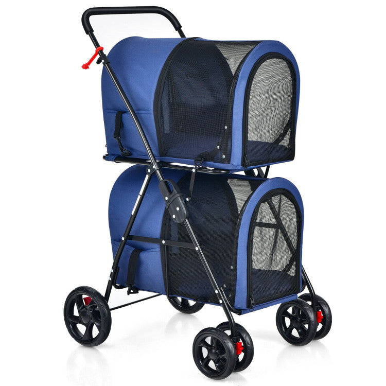 Double Pet Stroller with 2 Detachable Carriers | Foldable Frame
