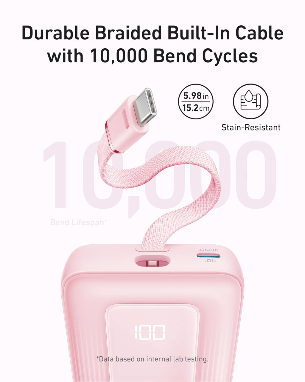 Anker Zolo Power Bank (10K, 30W) with a 5.4-inch (13.7 cm) built-in USB-C cable