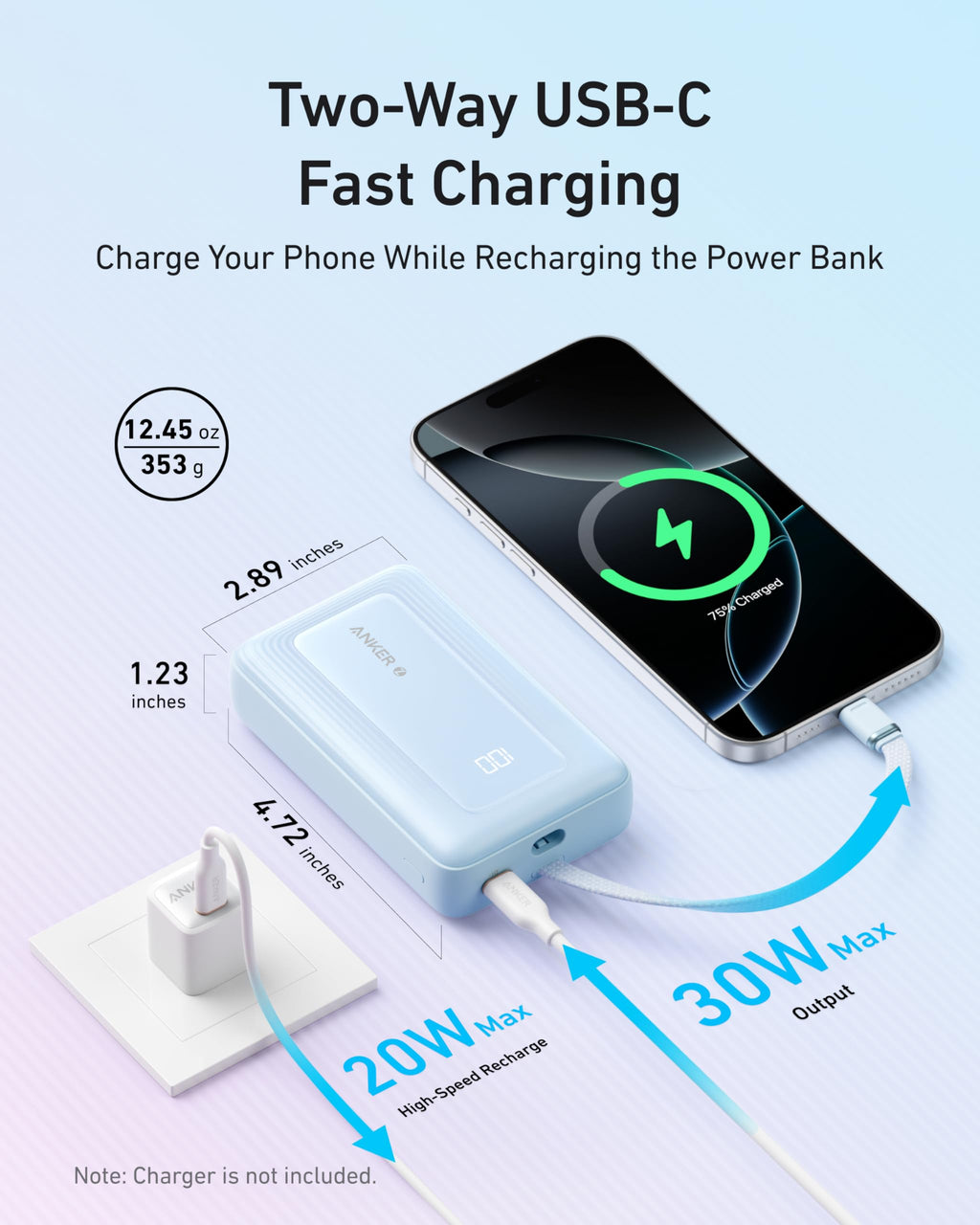 Anker Zolo Power Bank (10K, 30W) with a 5.4-inch (13.7 cm) built-in USB-C cable