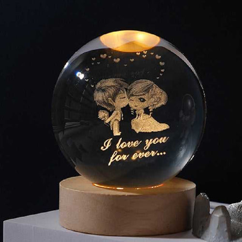 Close-up of the intricate 3D crystal globe design