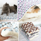 Collage of cat blankets with different patterns and textures