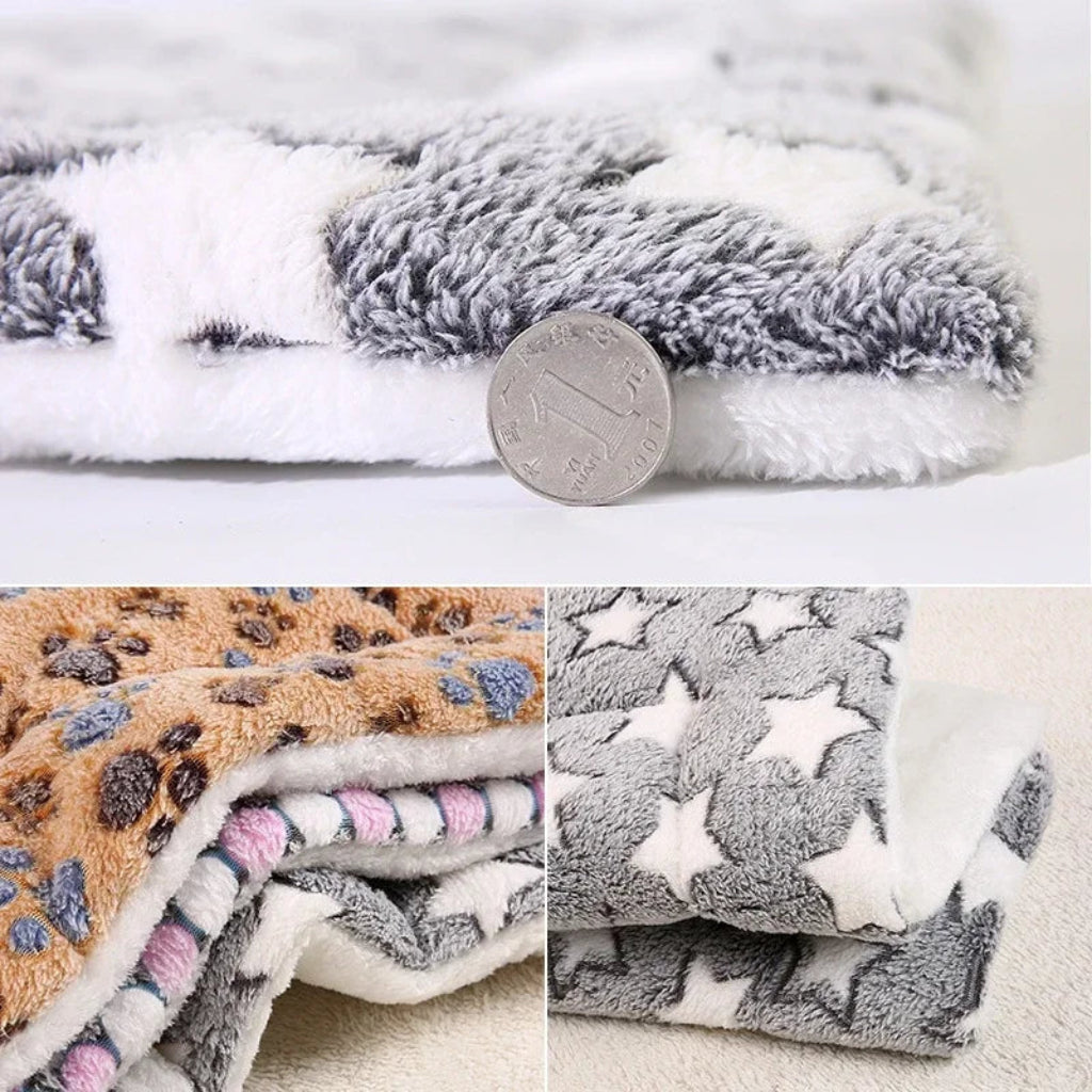 Collage of soft blankets with different patterns and textures, including a coin for size reference.