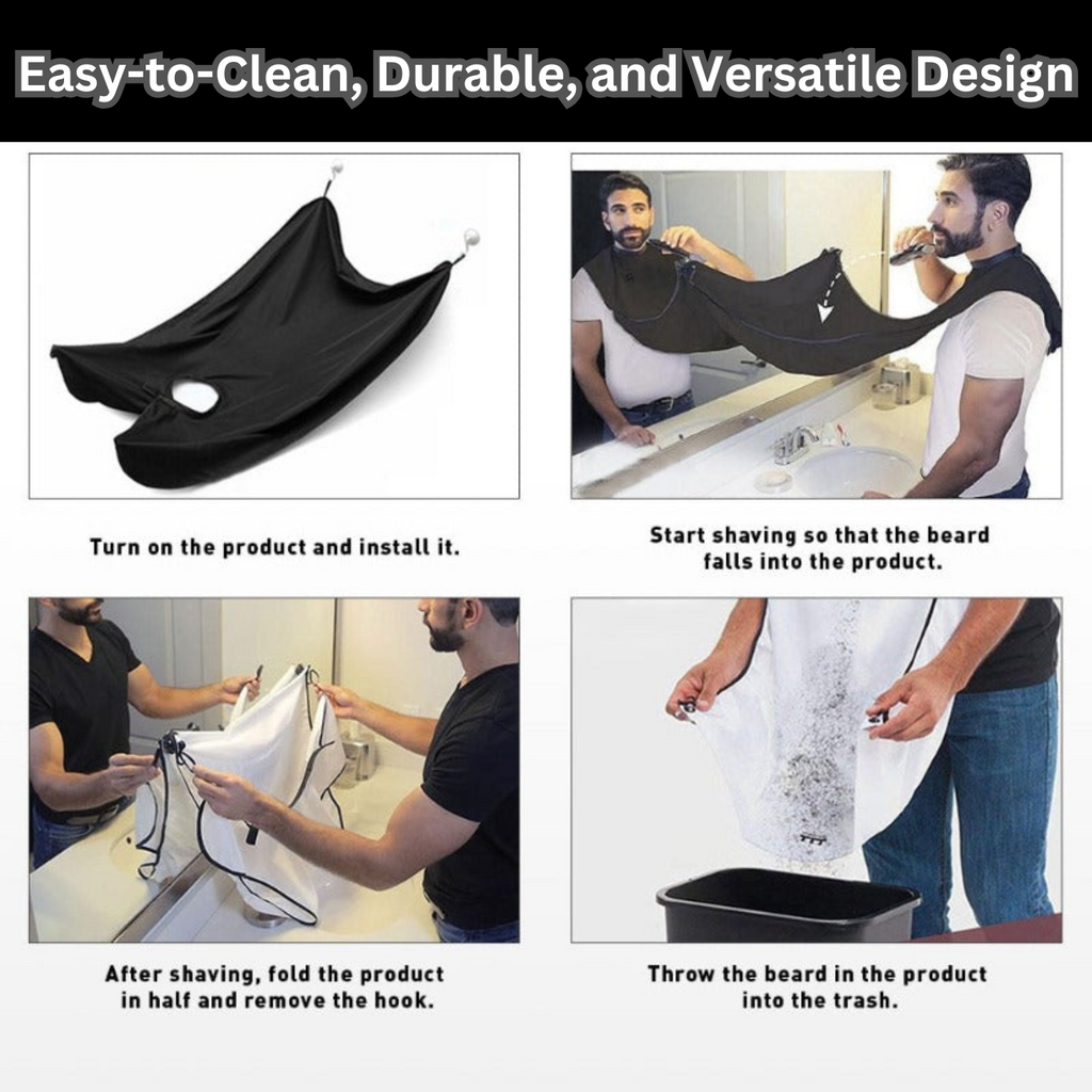 Easy cleanup of beard hair from apron pouch after shaving