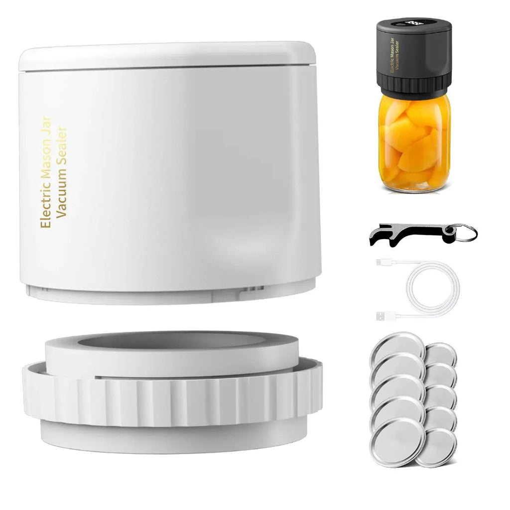 Electric vacuum sealer kit with components on a white background