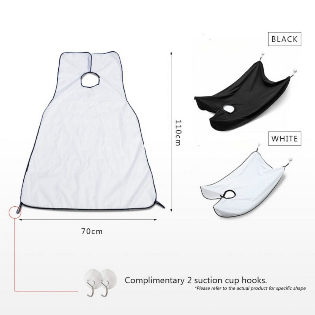 Layflat image of shaving apron highlighting dimensions (110x70cm)
