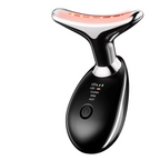 Black and silver Facial & Neck Massager with LED indicators on a white background