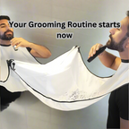 Man using beard catcher cape during shaving, keeping the sink clean