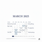 March 2025 calendar with handwritten notes on a white background