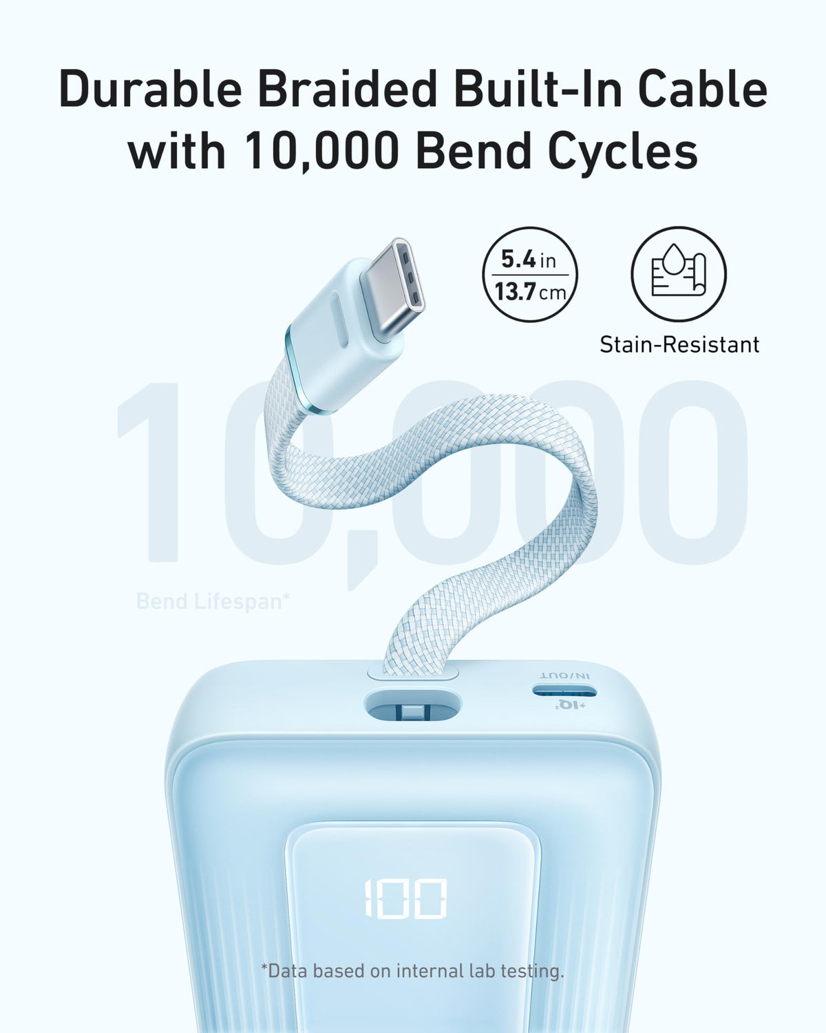 Anker Zolo Power Bank (10K, 30W) with a 5.4-inch (13.7 cm) built-in USB-C cable