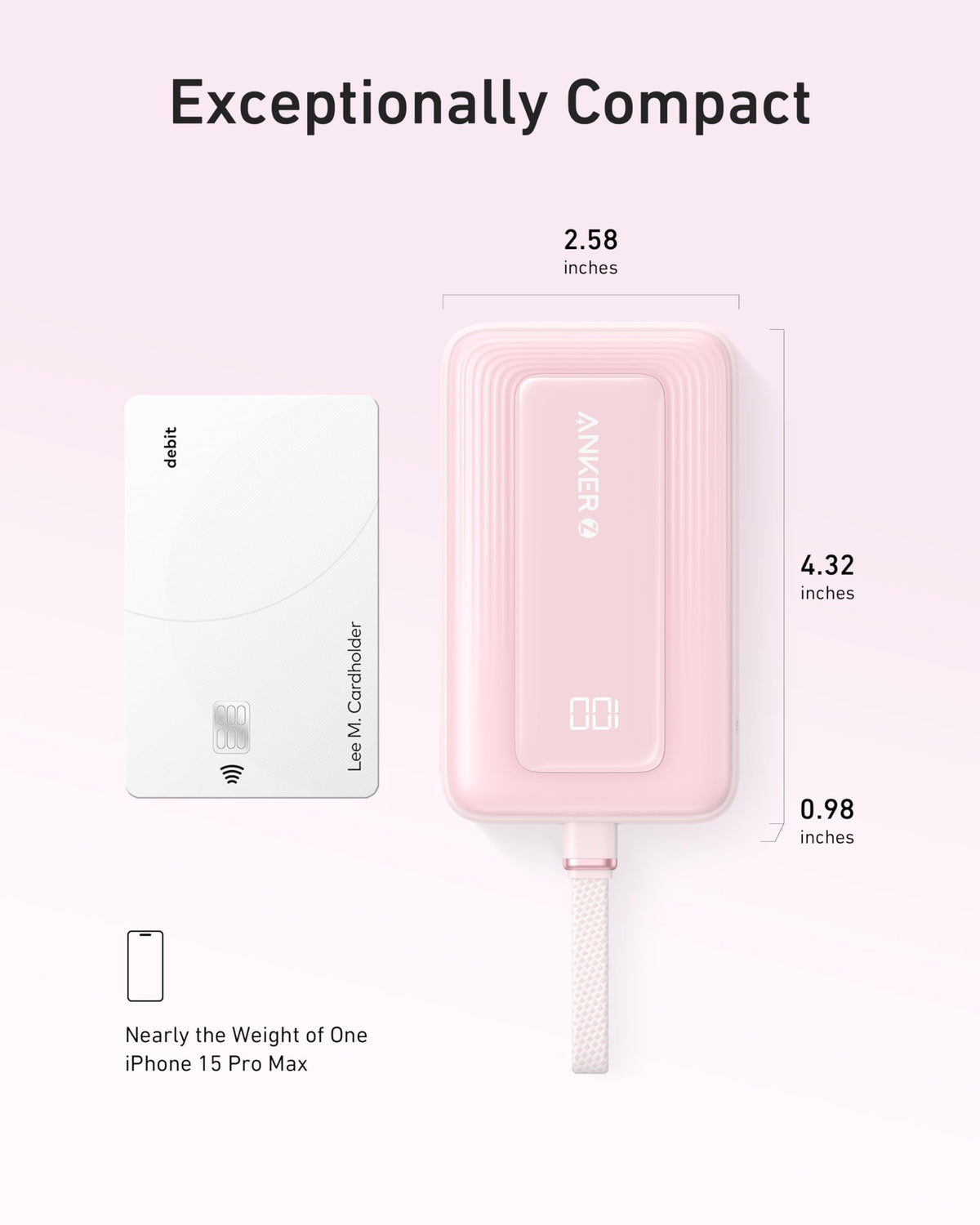 Anker Zolo Power Bank (10K, 30W) with a 5.4-inch (13.7 cm) built-in USB-C cable
