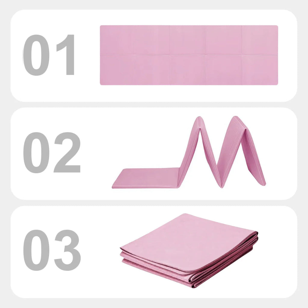 Set of pink foam rollers and a mat on a white background