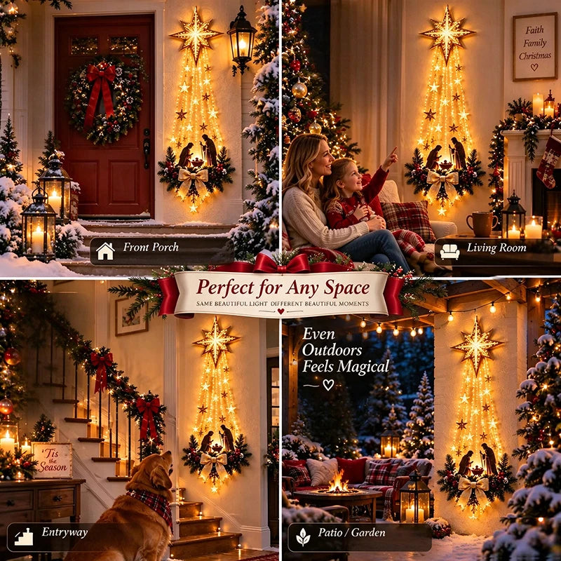 Christmas，Bethlehem Star of Faith, Lighted Nativity Wall Decor,Glowing Christmas Hanging Ornament, LED Lights for Indoor Gift