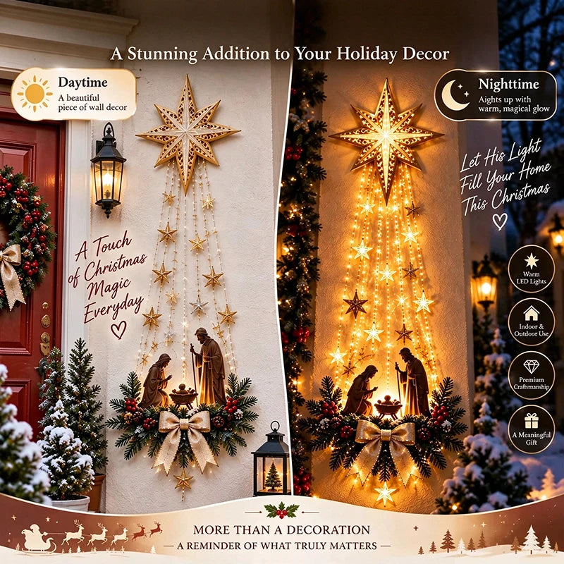 Christmas，Bethlehem Star of Faith, Lighted Nativity Wall Decor,Glowing Christmas Hanging Ornament, LED Lights for Indoor Gift