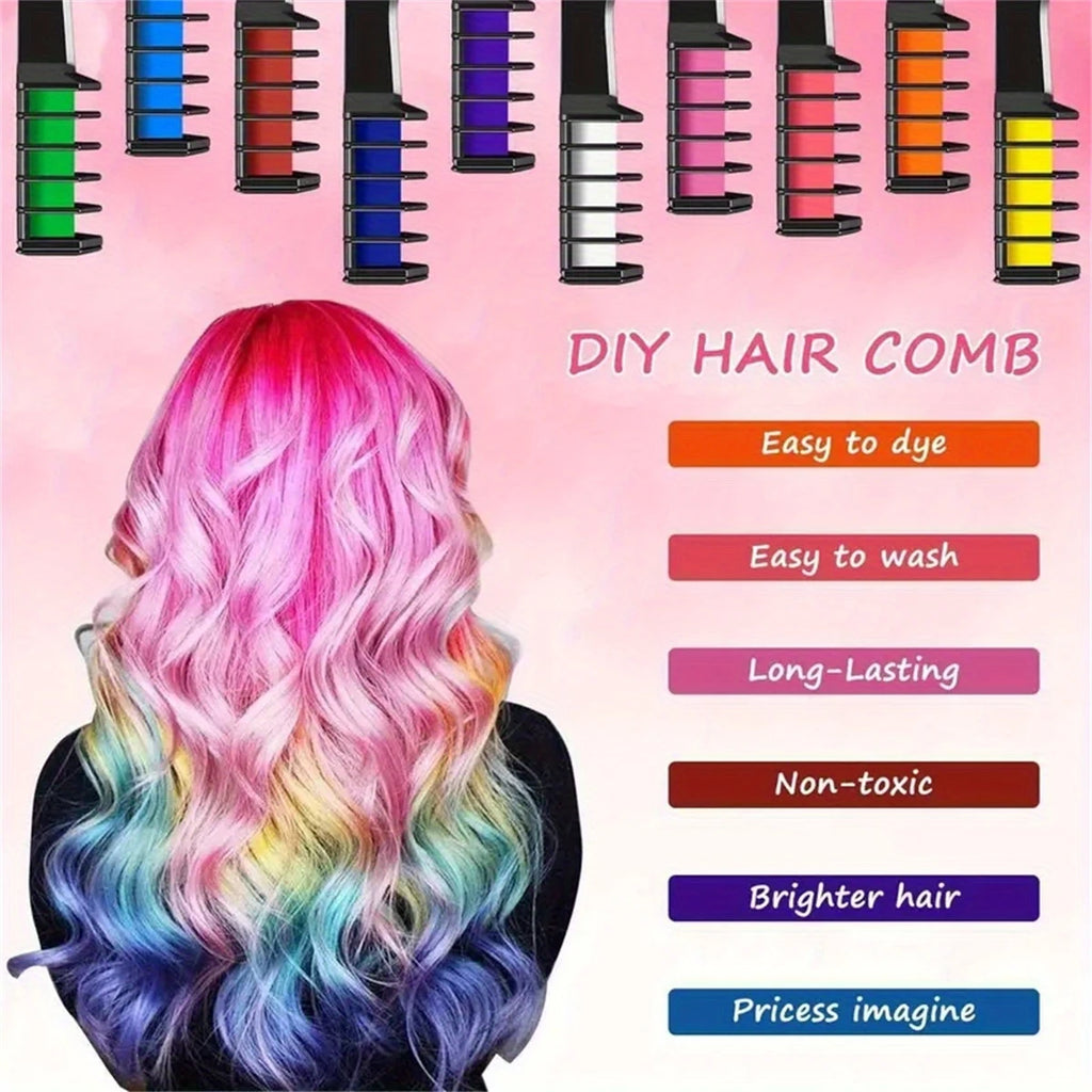 10 Colors Hair Chalk Comb,New Hair Dye Comb Temporary Hair Color Dye Washable,Temporary Hair Color Chalk Sticks for Parties