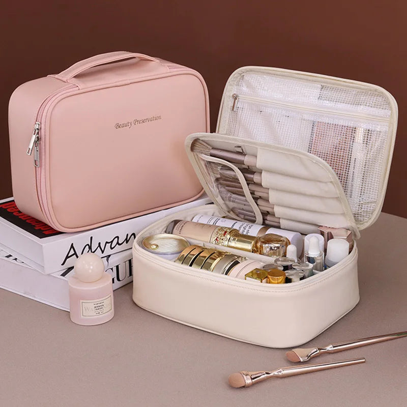 Travel Makeup Bag with Handle | PU Cosmetic & Toiletry Organizer