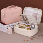 Travel Makeup Bag with Handle | PU Cosmetic & Toiletry Organizer