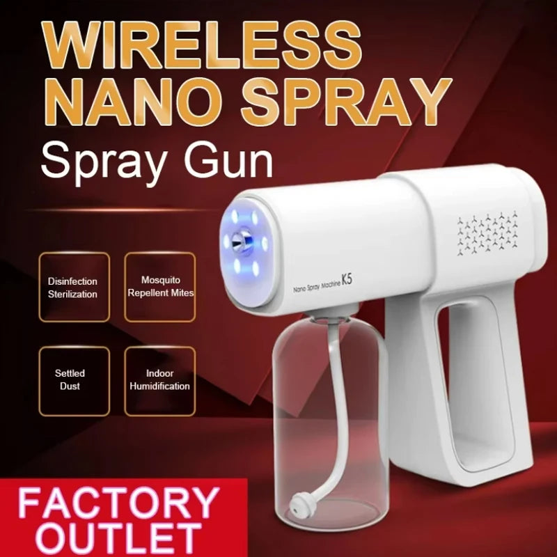 380ML Electric Nano Blue Light Steam Spray K5 Wireless Fogging Disinfection Sprayer Gun Type-C Atomization Sanitizer Machine