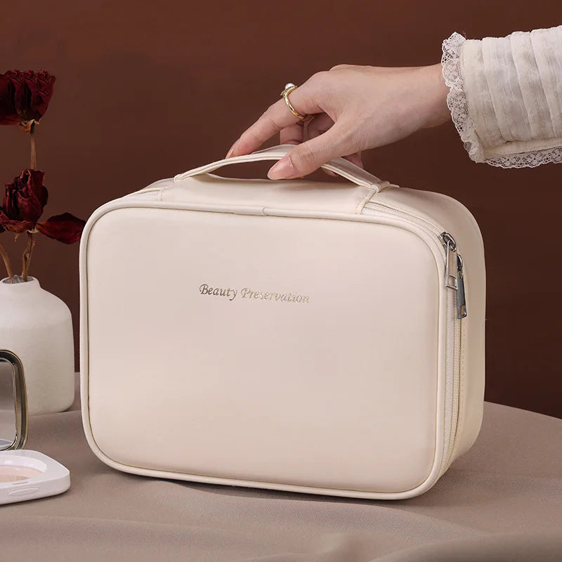 Travel Makeup Bag with Handle | PU Cosmetic & Toiletry Organizer